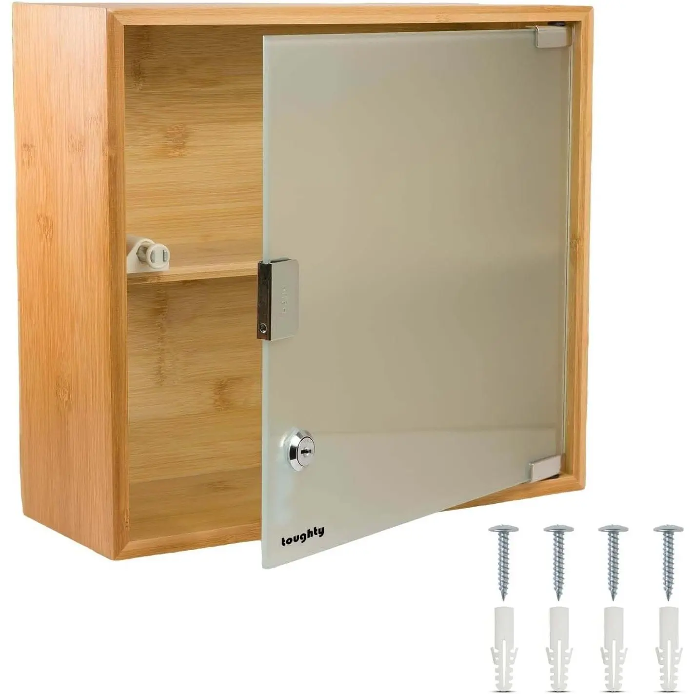Toughty Bamboo Wall Mounted Locking First Aid Medical Cabinet