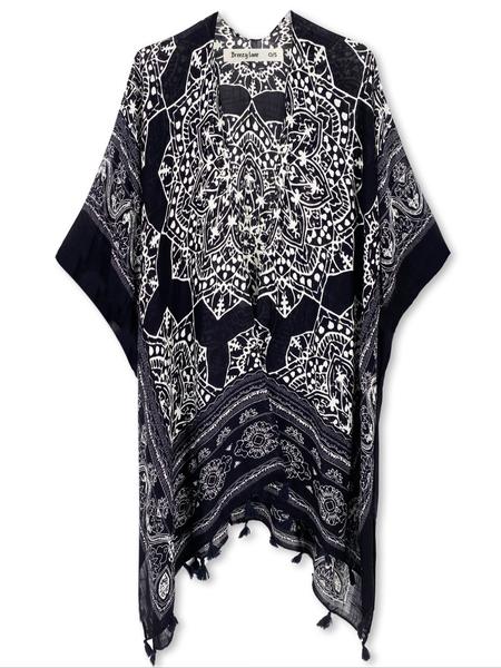 Women's Ethnic Pattern Kimono, Boho Casual Open Front Cover Up for Beach Vacation, Ladies Spring & Fall Clothes
