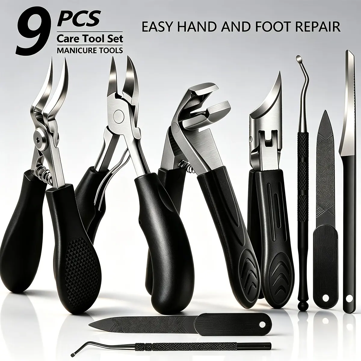 9PCS Professional Manicure & Pedicure Kit, Stainless Steel Nail Clippers, Cuticle Nippers & Nail Care Tools for Thick, Hard & Ingrown Nails, for Men, Women & Seniors