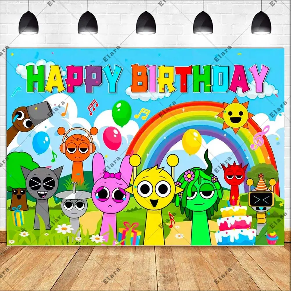 Incredibox Sprunki Cartoon Game Birthday Backdrop Party Background Cloth, Music Game Tapestry Wall Hanging Photography Background Premium Polyester Fabric, Kids Celebration Decor, Baby Shower Event Setup, Photo Booth Prop, Party Background Decoration