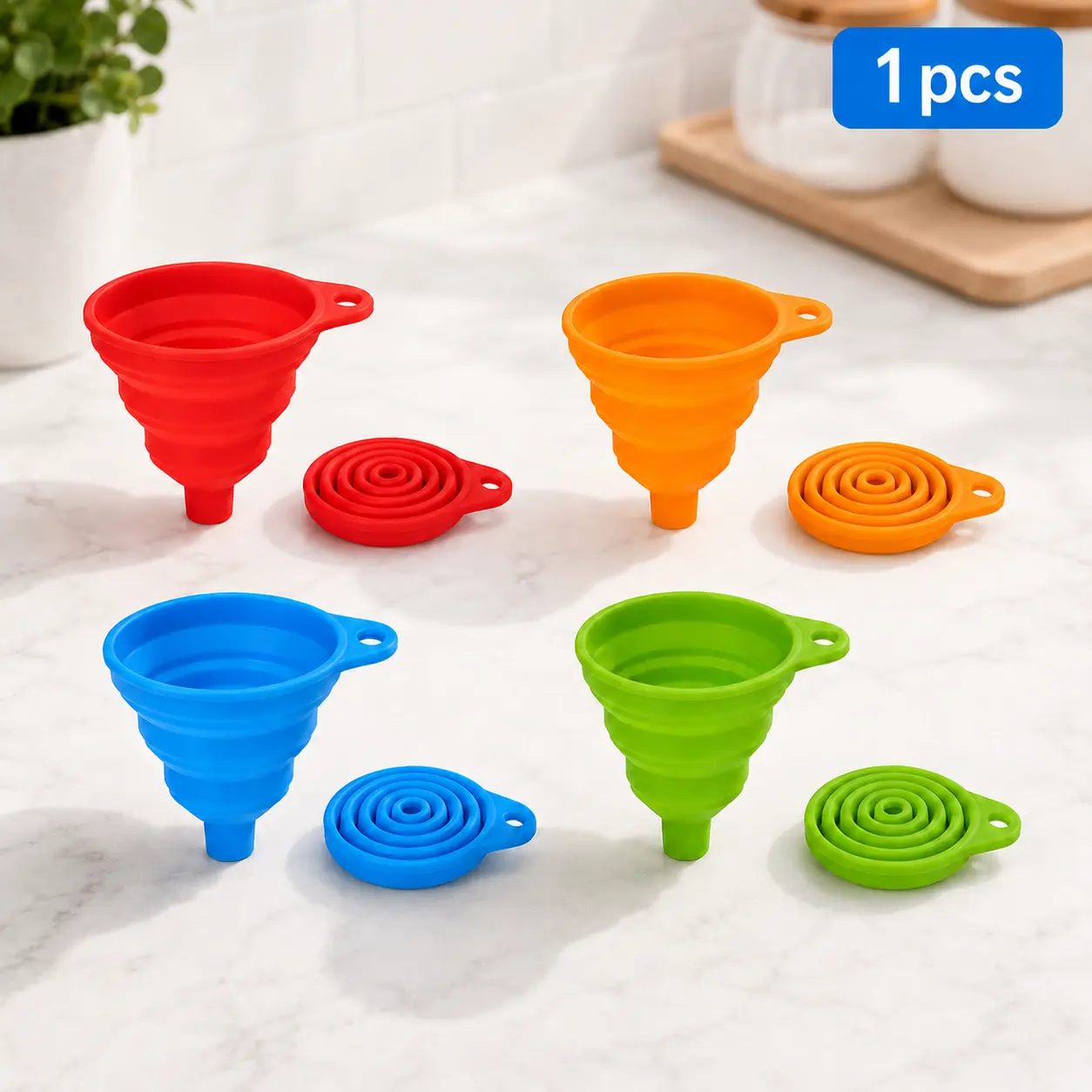 1-Pack Silicone Funnel for Kitchen Use, Collapsible No-Spill Pouring Tool for Oil, Liquids, Travel Bottles and Home Storage