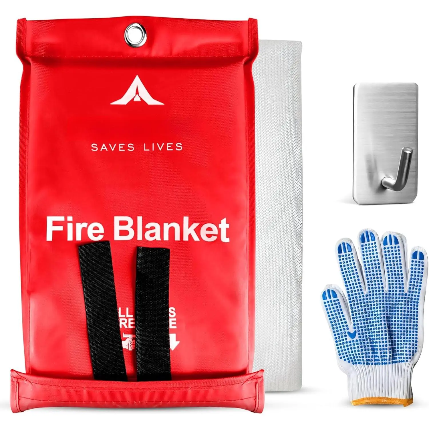 Fire Blanket with Gloves & Hooks – Fireproof  Safety Blanket for , Kitchen, Fireplace, Camping, BBQ,  & Outdoor Fires –  Gear