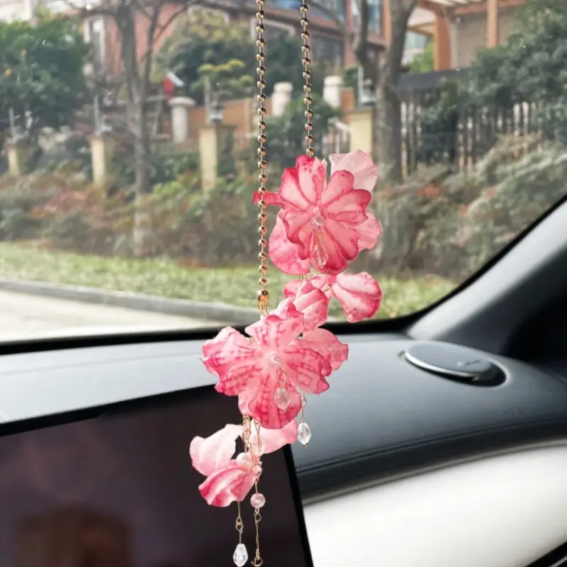 Flower Tassel Pendant Car Hanging Ornament, Creative Car Rearview Mirror Decor Accessory, Car Interior Ornaments, Car Hanger Ornament