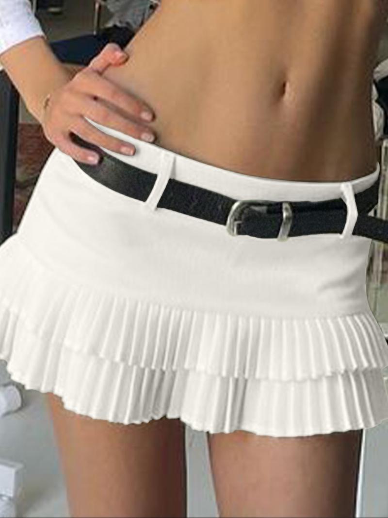 Women's Solid Color Pleated Skirt (without Belt), Casual Fashionable Skirt for Daily Wear, Ladies Bottoms for All Seasons