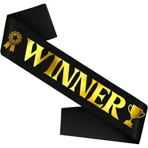 Gold Foil Black Satin Champion Winner Sash, Pageant & Sports Competition Award Sash, Multi-use Party Decor Accessories for Beauty Contest, Tournament, Victory Party and New Year Decoration