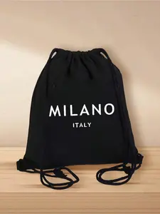 Milan Italy Print Large Capacity Drawstring Backpack, Travel Essentials Bag, Portable Canvas Daypack, Yoga Fitness Camping Hiking Bag