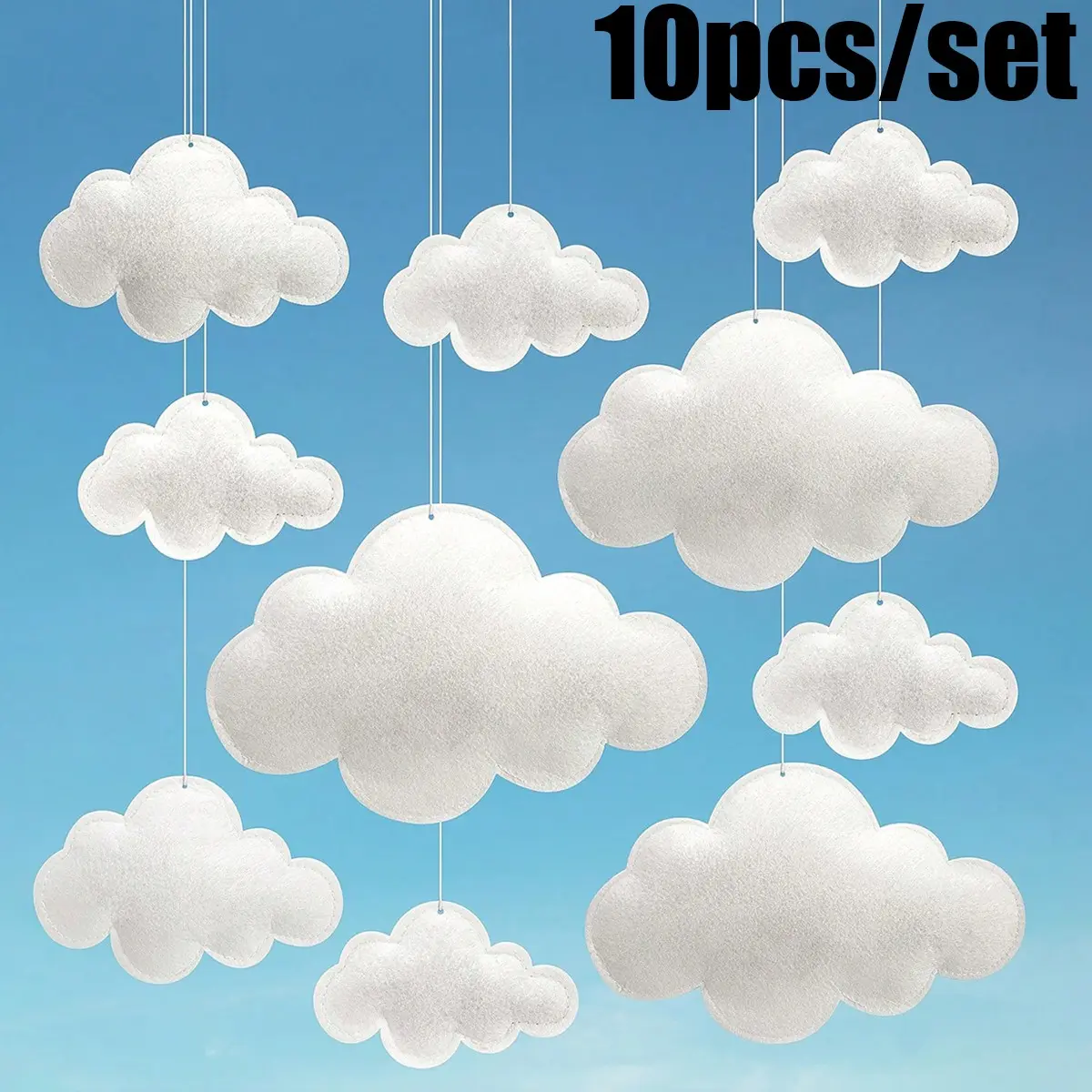 10 Pcs Felt 3D Cloud Hanging Decor, Soft Ceiling Decoration, Baby Room, Kids Room, Home Bedroom Decoration, Wedding, Party, Home Decor
