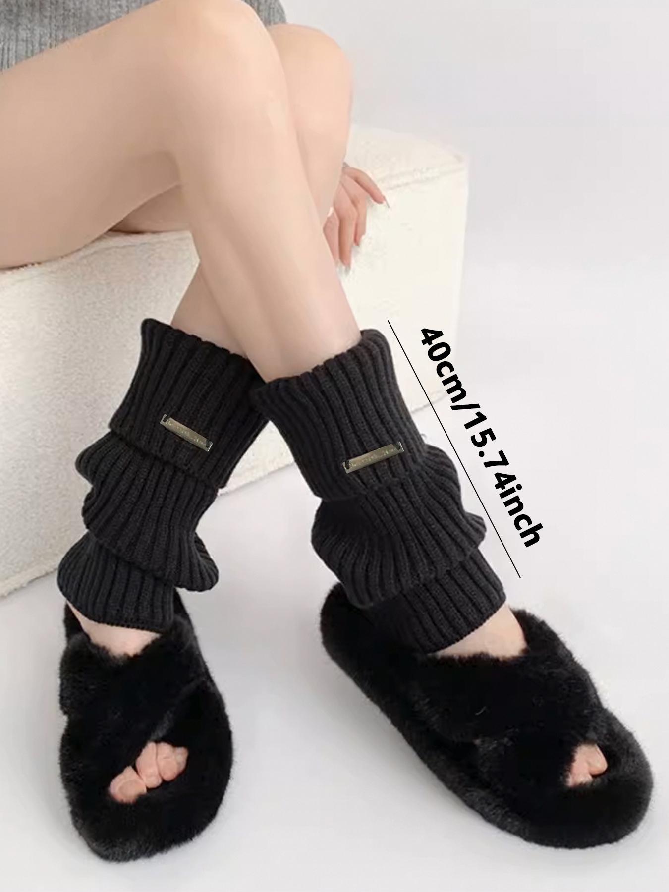 Women's Basic Solid Color Leg Warmers with Metal Label Detail, Minimalist Fashionable Cozy Warm Leg Warmers for All Seasons, Women's Long Leg Warmers for Daily Wear