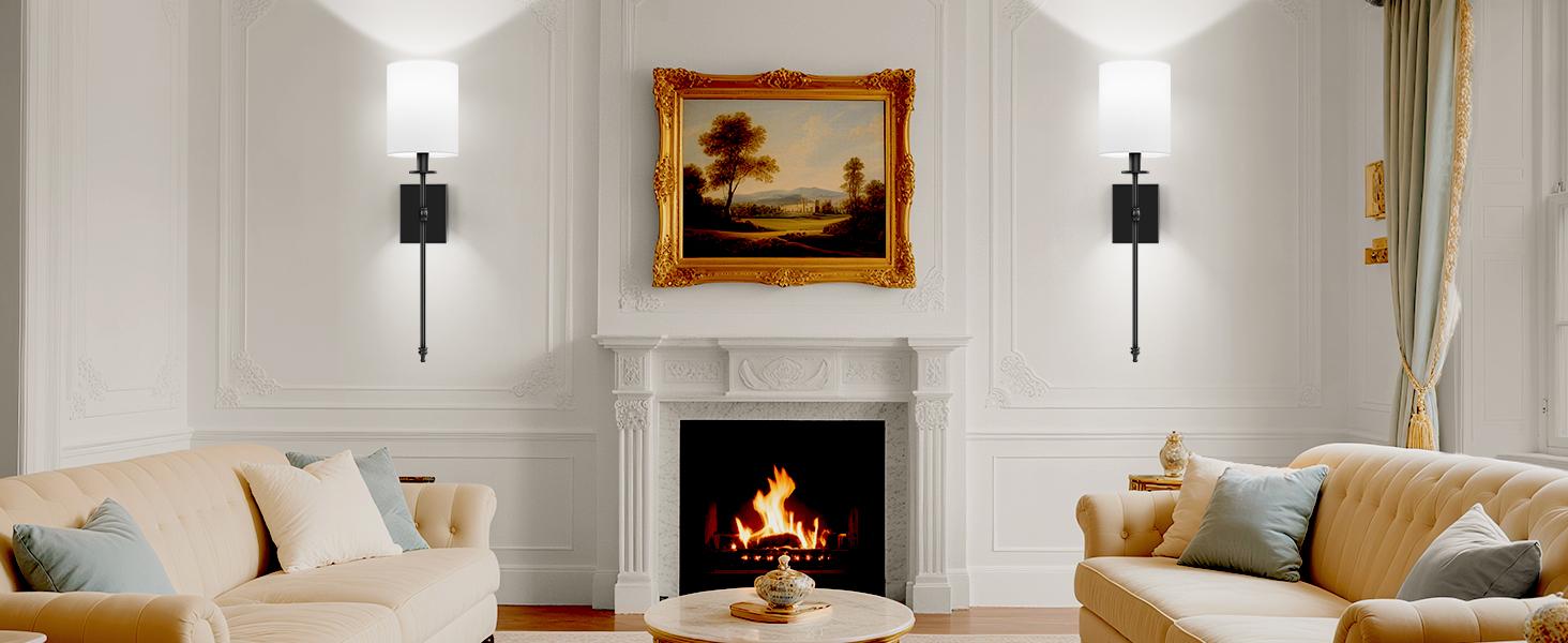 27 Inch Rechargable Wall Sconces Set of 2, Wireless Wall Sconces Lights with Remote, Not Hardwired Dimmable Gold Wall Lamps with White Fabric Shade for Bedroom, 2 Rechargable Bulbs Included