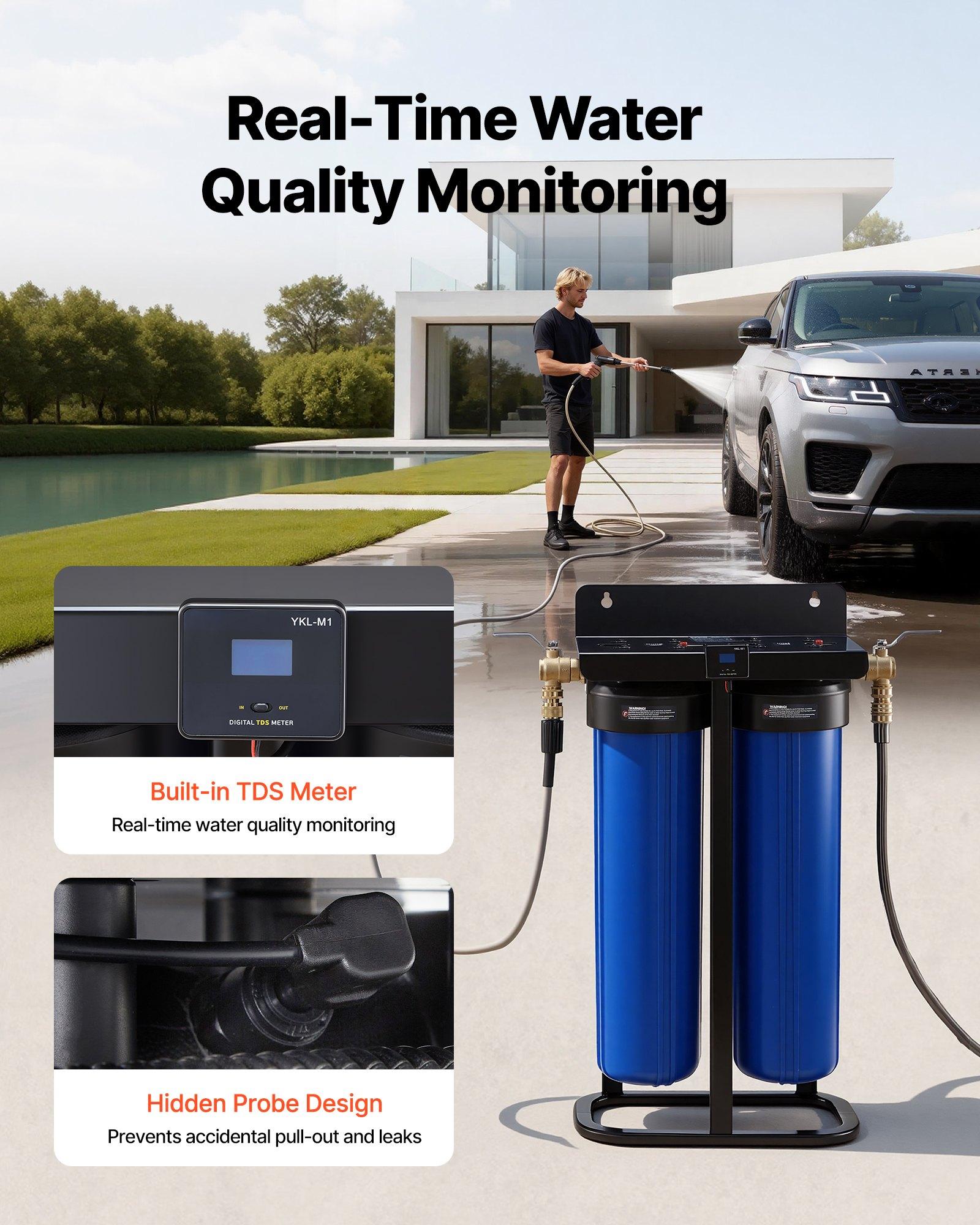 VEVOR Deionized Water System for Car Wash, Spotless Car Wash Water System with 2 x 4L DI Resin, TDS Meter & Bypass Valve, Spot-Free Deionized Water Filter for Cars RVs Motorcycles Windows