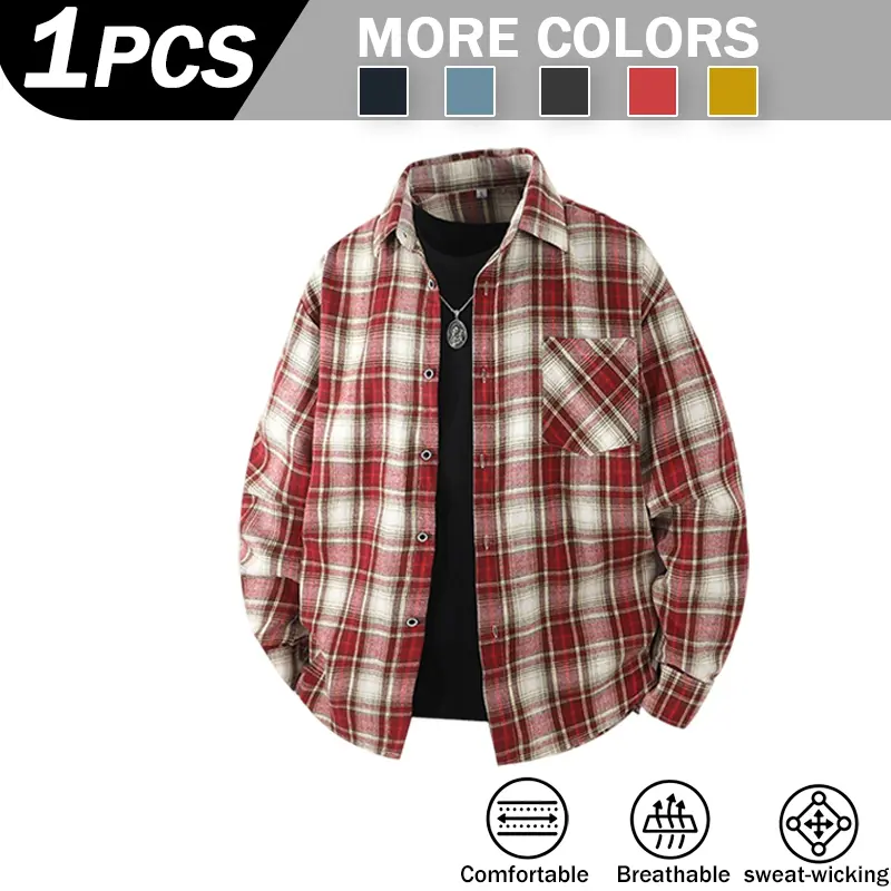 3 Pack Men Oversized Plaid Long Sleeve Shirts, Lapel Collar Chest Patch Pocket Soft Breathable Check Button Up Tops, Loose Casual Shacket for All Season Layering Street Skate Outfits, Assorted Color Sets