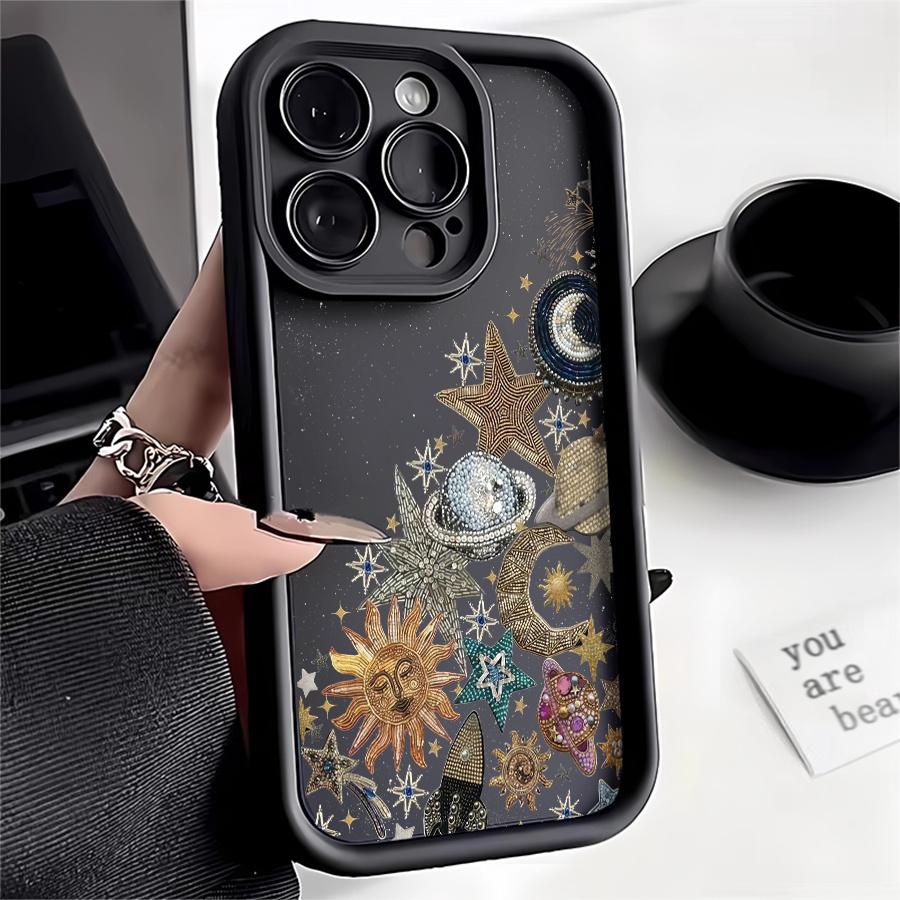Celestial Sun Moon Planet Design Phone Case Suitable for Apple iPhone 17 E Air Pro ProMax iPhone16 15 14 Plus 13 12 Mini 11 X XS XR Shock Proof All Inclusive Lens Protection Vintage Stunning Can be given to friends