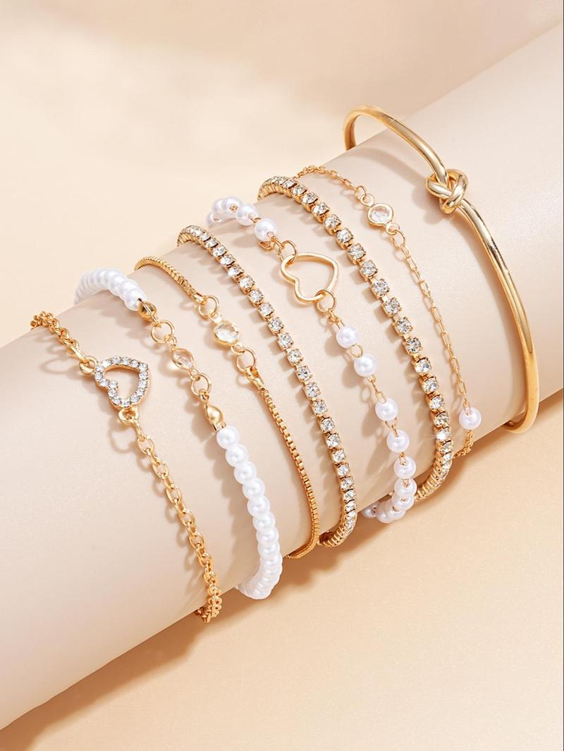 Women's Faux Pearl & Hollow Out Heart Design Bracelets, Open Bangle Bracelet, Simple Design Beaded Bracelet, Party, Daily Clothing Decor, Birthday Gift, Elegant Jewelry Bracelet