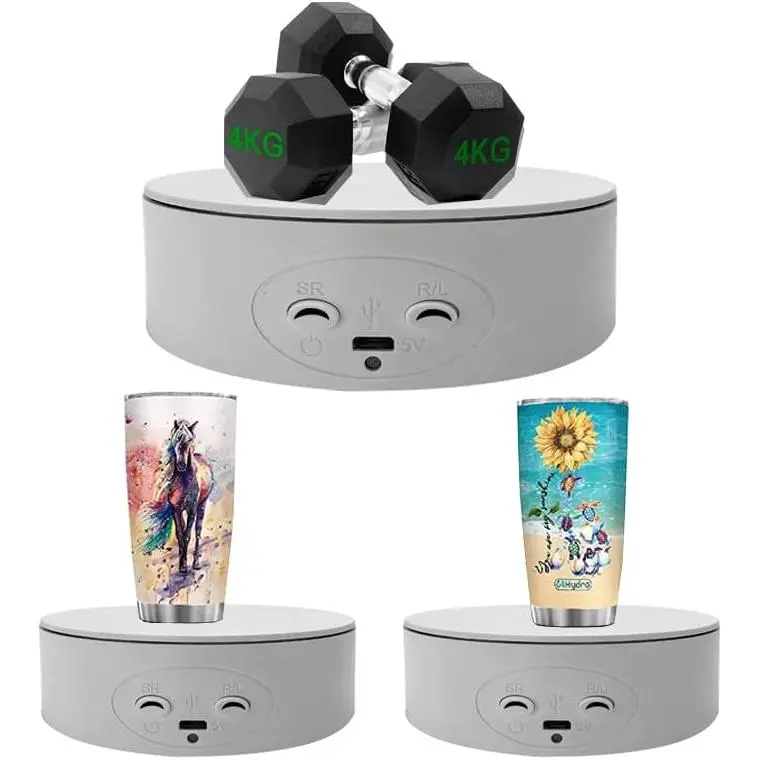 Rotating Display Stand ,5.2" 4.4lb Load Cup Display Stand Turner For Tumblers, Spinning Display Stand,Motorized Tumbler Display Turner For Glitter Cups Photography Small Arts Pruducts (White)