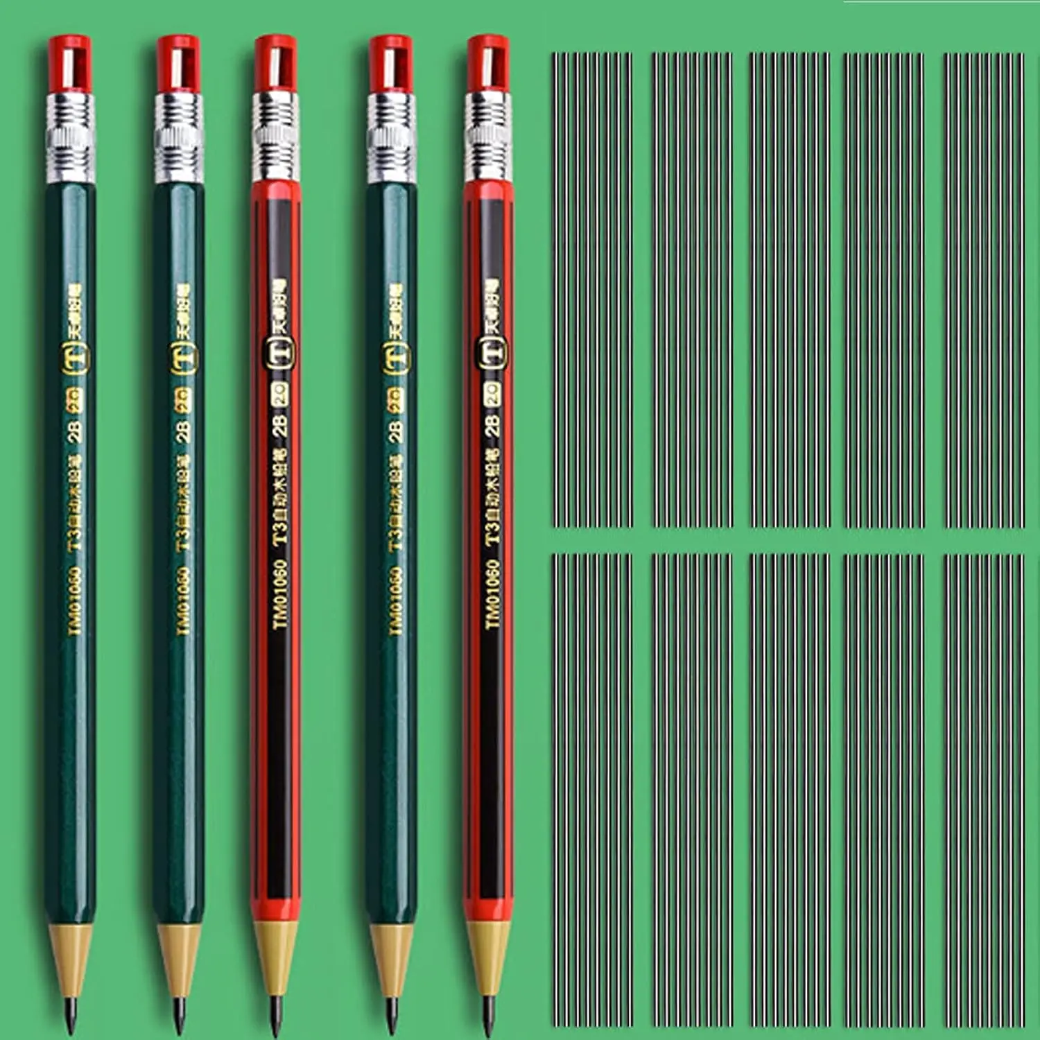 85 count Solid Carpenter Pencil Set Includes 5 Construction Pencils Deep Hole Woodwork Marking Pencil with 80 Refills, Mechanical Pencil for Woodworking Architects