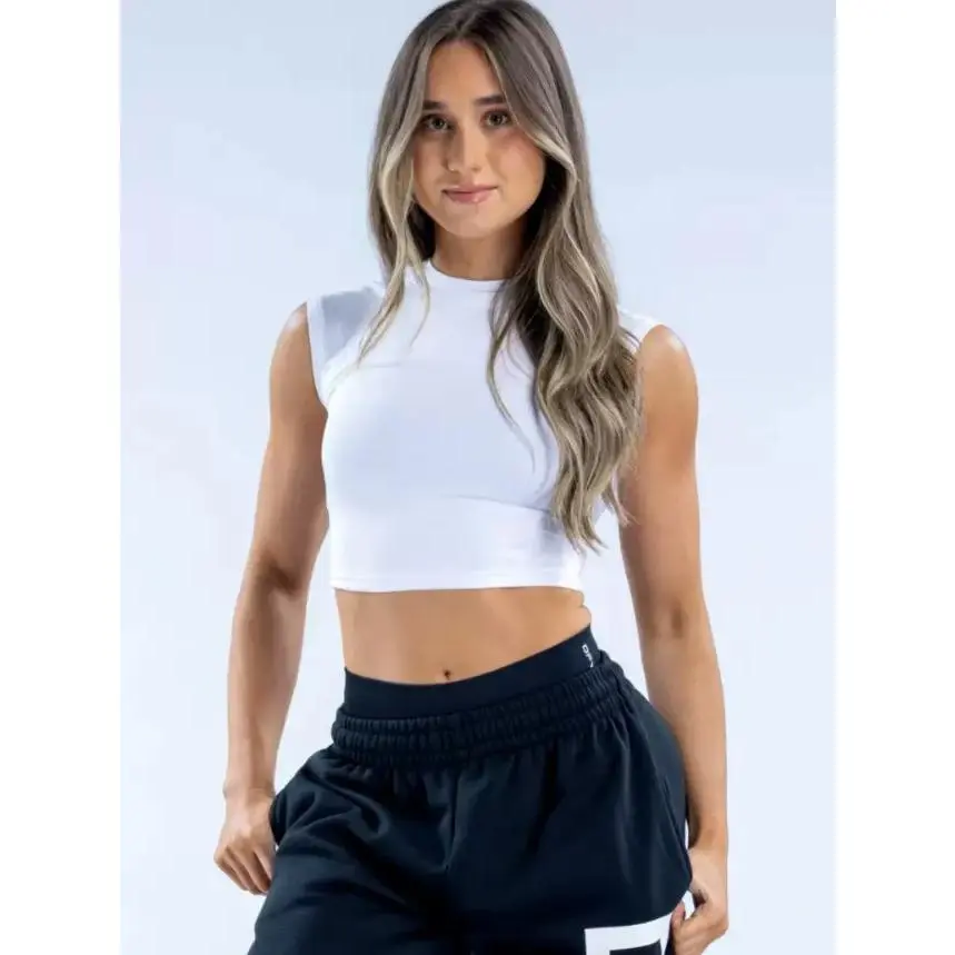 DFYNE Sleeveless High Neck Athletic Crop Top - Stretchy Fitted Gym Muscle Tank for Women