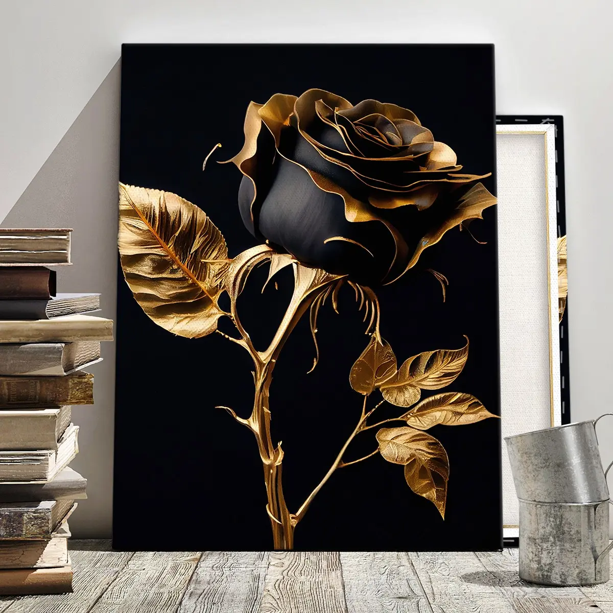 Gold Rose Canvas Poster, Modern Art Decor, Waterproof & Odorless, Ideal for Hallway, Office, Bedroom, Living Room, High-Definition