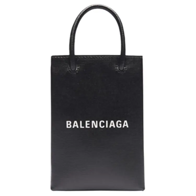 Balenciaga Logo Mini Leather Tote Bag for Men and Women – Shopping Style, Black