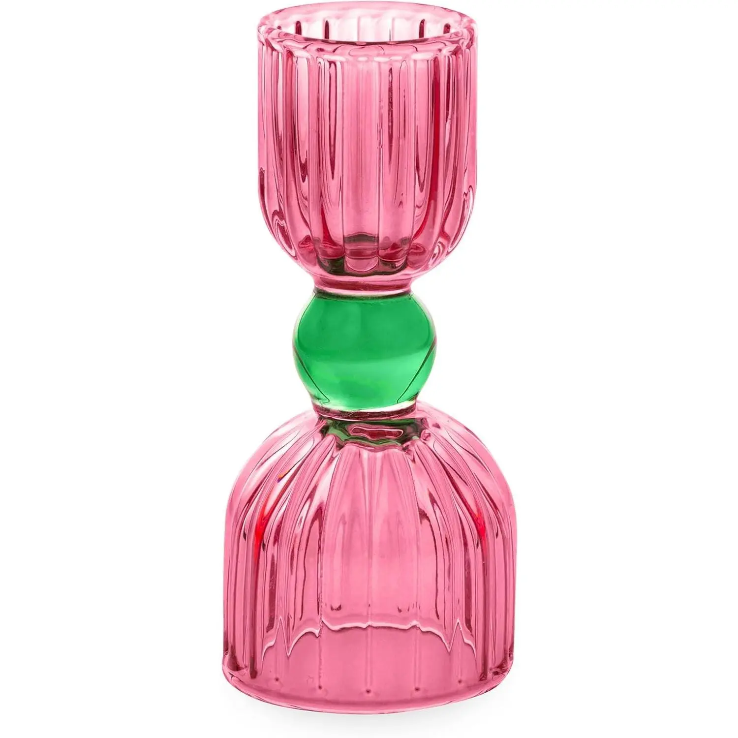 Glass Cocktail Measuring Jigger, Pink & Green | Tipsy Turvy Double Jigger Shot Glass, 1/2 and 1 Shot Measuring Cup, Colored Glass Bar Tool and Kitchen Accessory