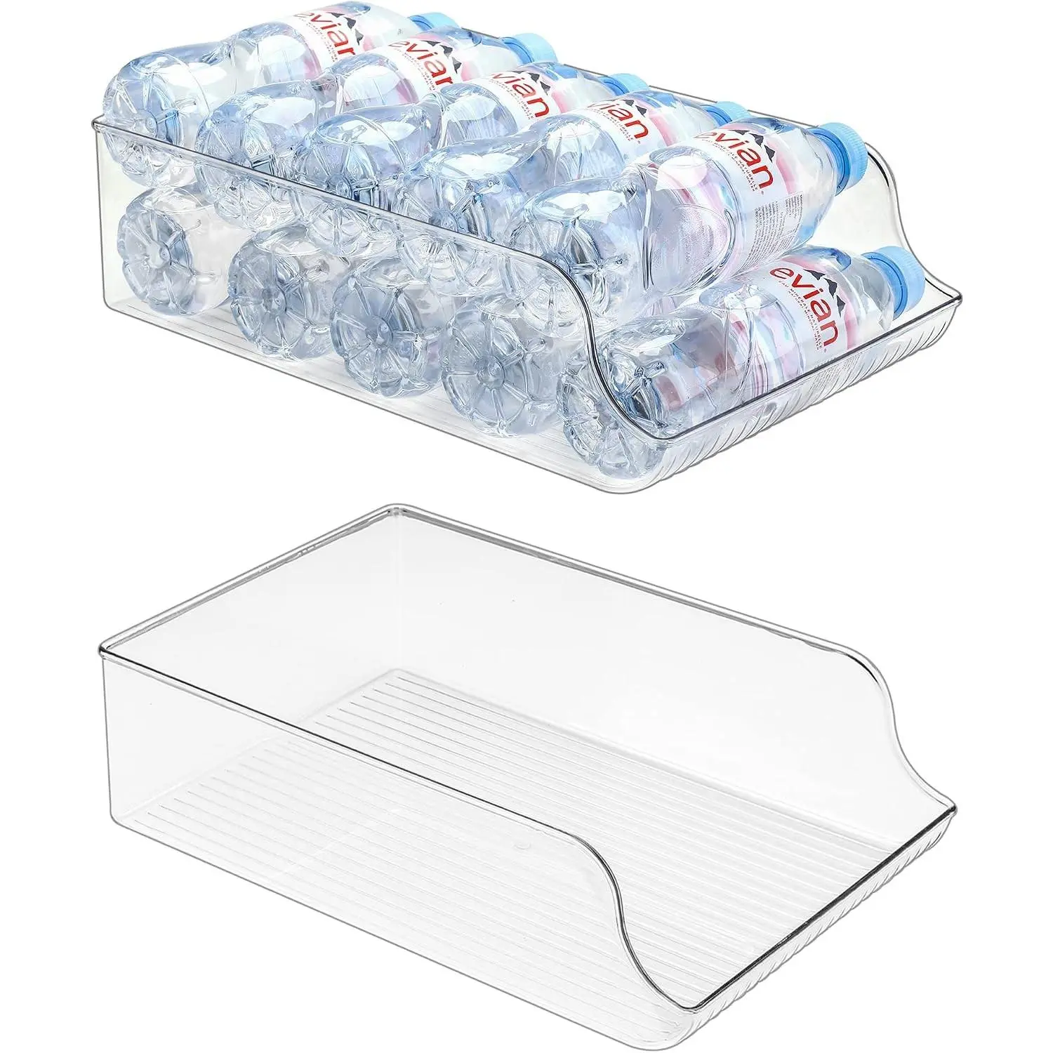 2-Pack 16.9oz Lidless Water Bottle Dispenser Organizer Set, Plastic Storage Bin for Refrigerator, Freezer, Pantry