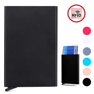RFID Blocking Metal Pop-Up Credit Card Holder for Men & Women, Slim Compact Multi-Color Pocket Wallet, Anti-Skimming Card Organizer for Travel Work Daily Carry