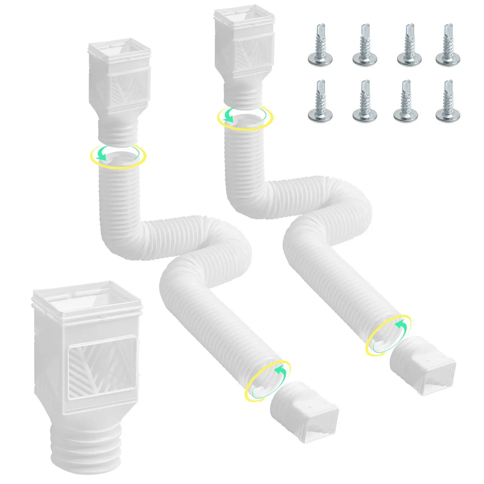 Rain Gutter Downspout Extensions 2-Pack Flexible Downspout Extenders For Outdoor Use White, Easy Install, Universal Fit, Weather Resistant Plastic Gutter System Accessories That Channel Water Away From Foundations