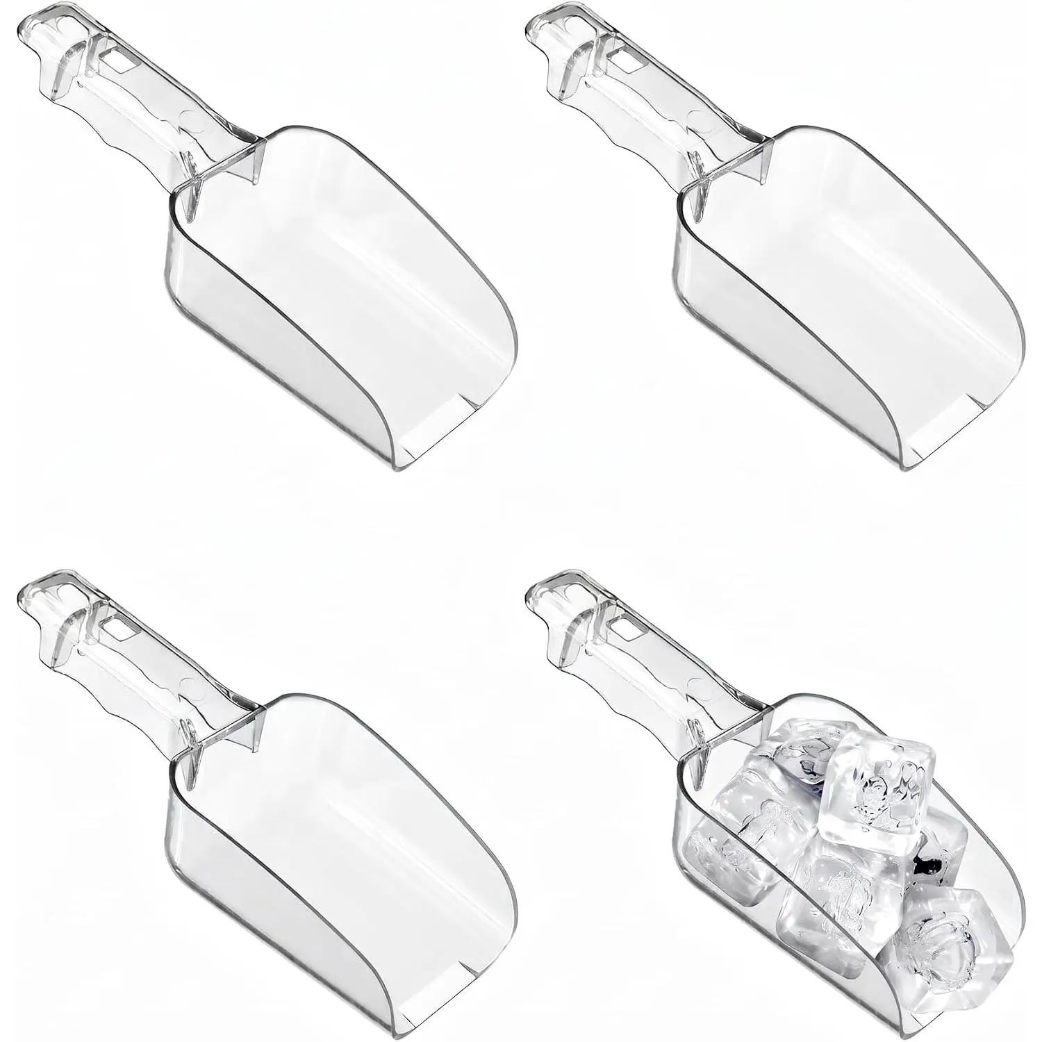 Elsa 5-Ounce Plastic Ice Scoops (Set of 4) - Food-Grade, Sturdy, Lightweight, Handy, Shatter-Proof Square Utility Scoops for Kitchen and Commercial Use