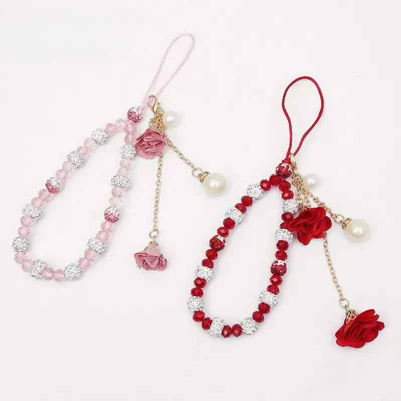 Creative Plaster Flower Short Phone Lanyard, Crystal Hand Rope Bracelet, Flower Pendant Phone Case Charm, Stylish Floral Neck Strap Accessories for Women