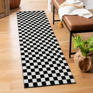 Checkered Rug 2x6 Ft  Hallway Runner Rug Washable Indoor Outdoor Entryway Runner Rug Checkerboard Rug Reversible Area Rugs for Bedroom Bathroom Laundry Room Kitchen