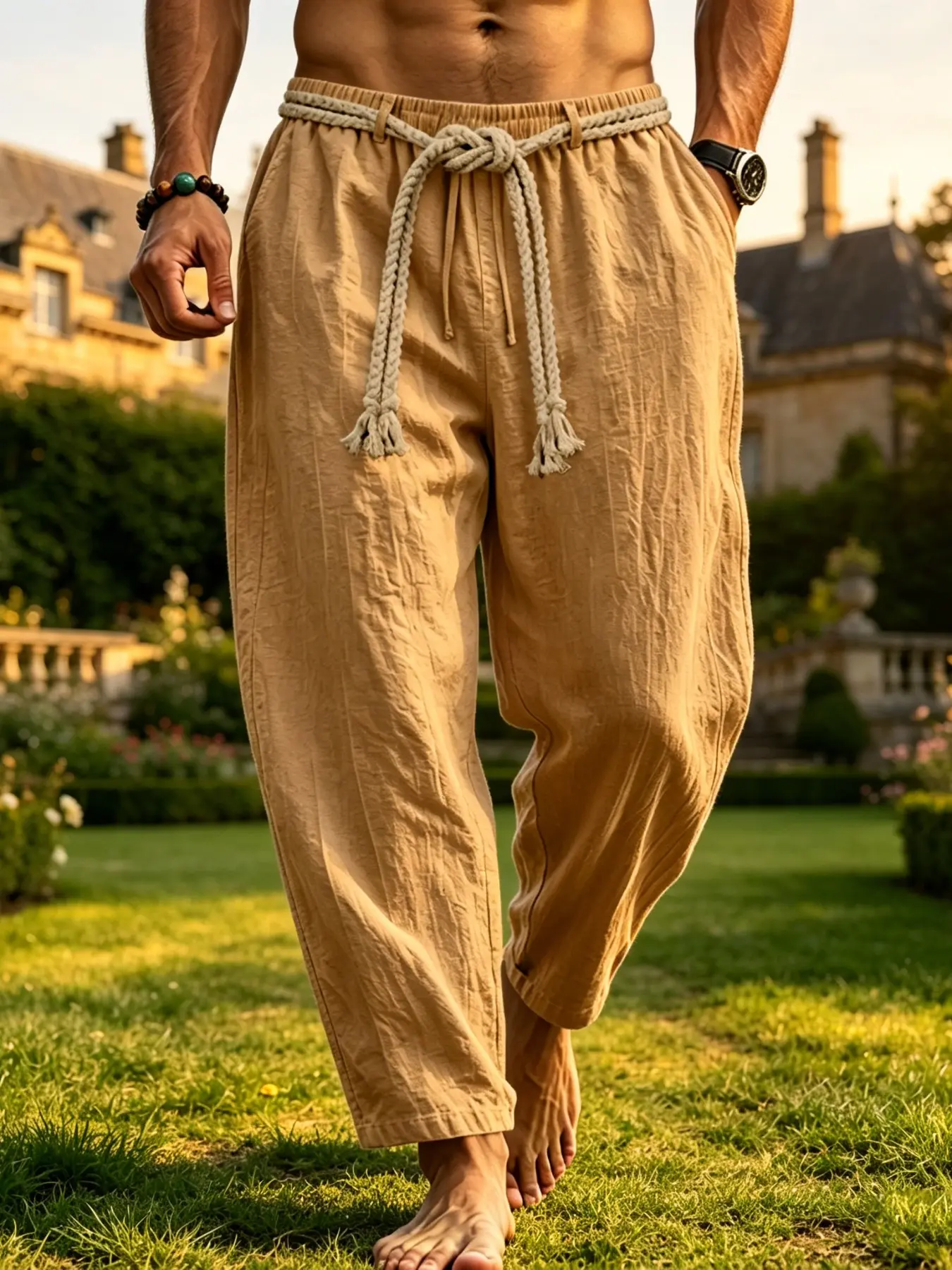 Men's Casual Linen Pants, Breathable Textured Fabric, Loose-Fit Conical Cut, Outdoor Vacation Comfort, All-Season Wear