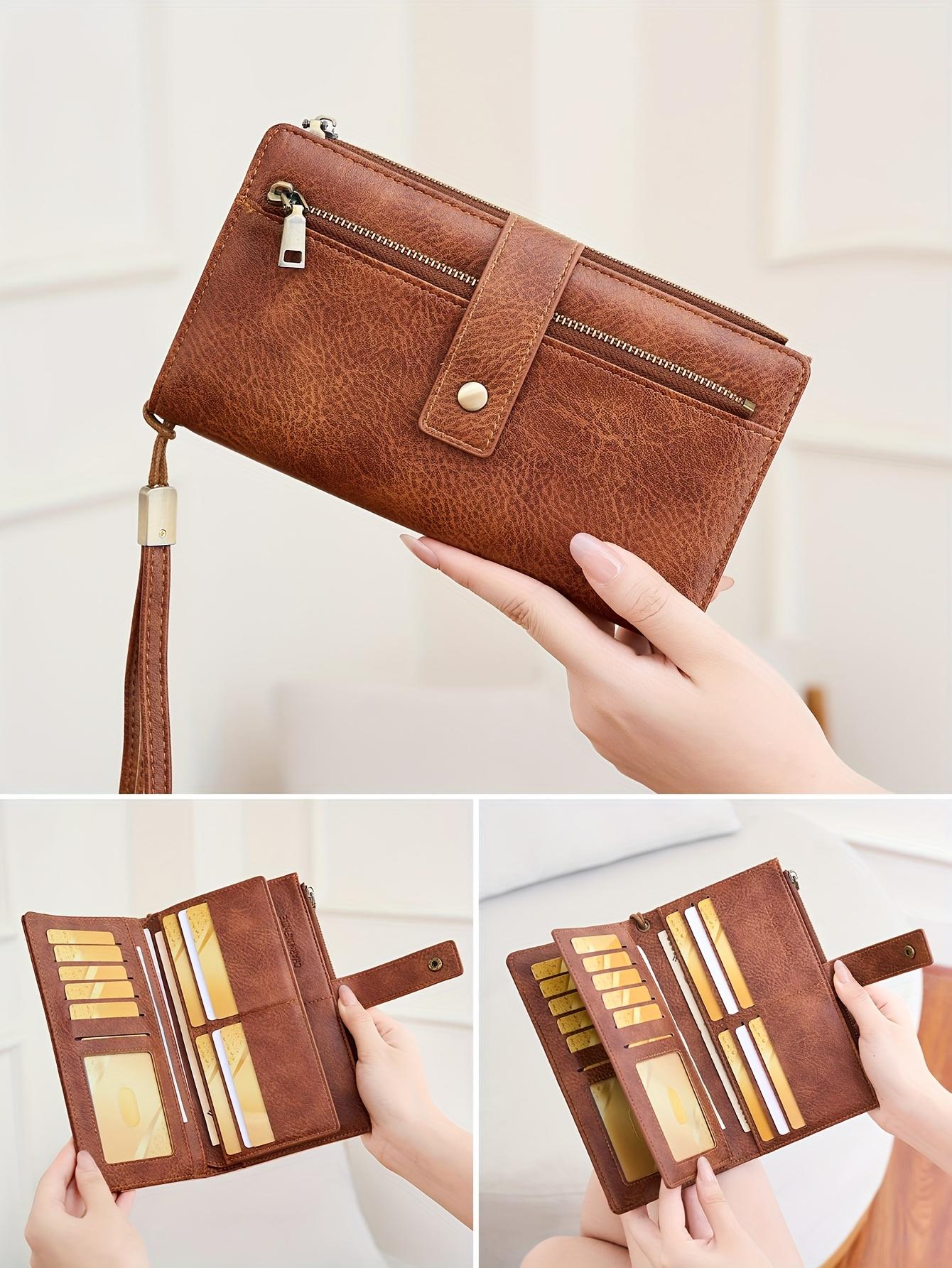 Retro Wallet - Polyester Lining, Long Wallet with Double Zipper Compartments, Multiple Card Slots, Zipper Closure and Coin Pocket, Minimalist Three-Fold Design for Everyday Use