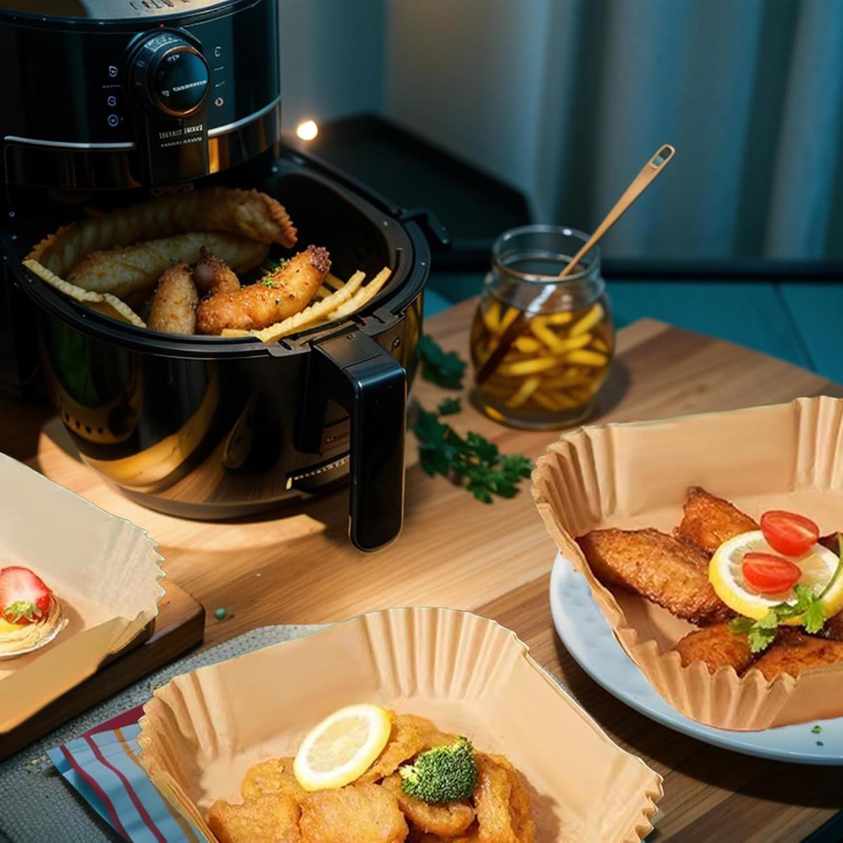 Square Air Fryer Paper Liner, 100 pcs Non-stick Disposable Paper Liner for Baking, Roasting, Microwave, Food Grade Baking Tray for Home Kitchen Restaurant (6.3IN) Square Air Fryer Paper Liner, 100 pcs Non-stick Disposable Paper Liner for Baking, Roasting, Microwave, Food Grade Baking Tray for Home Kitchen Restaurant (6.3IN)