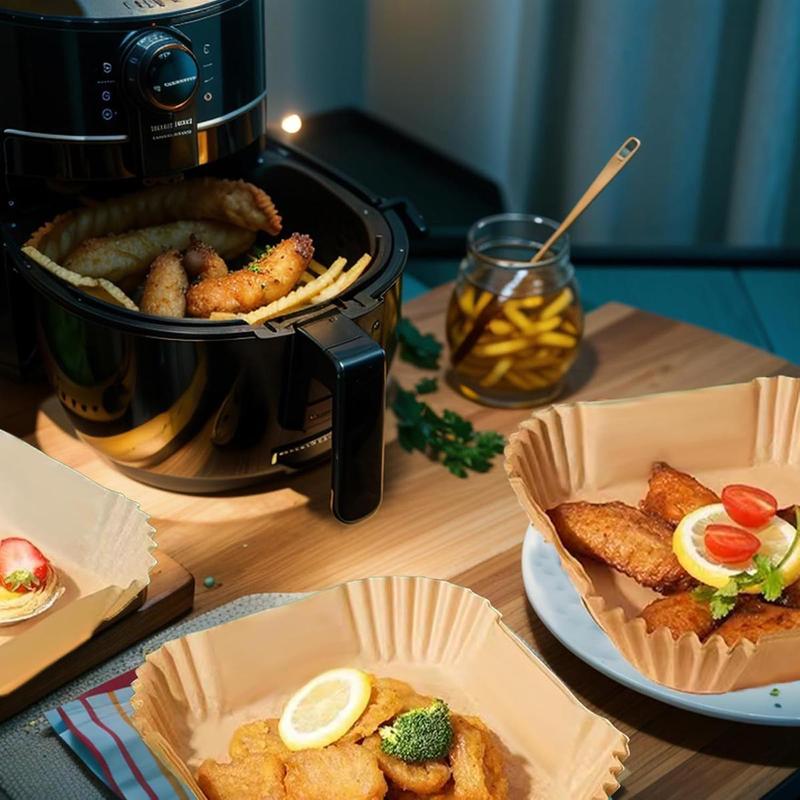 Square Air Fryer Paper Liner, 100 pcs Non-stick Disposable Paper Liner for Baking, Roasting, Microwave, Food Grade Baking Tray for Home Kitchen Restaurant (6.3IN)