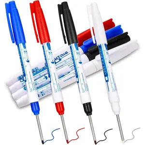 4 count Long  Deep Hole Marker Pens, Quick Dry  Fine Tip Markers for Metal, , Plastic, Glass, Marking Pens for Carpenters, Builders, Electricians, DIY Enthusiast, Construction