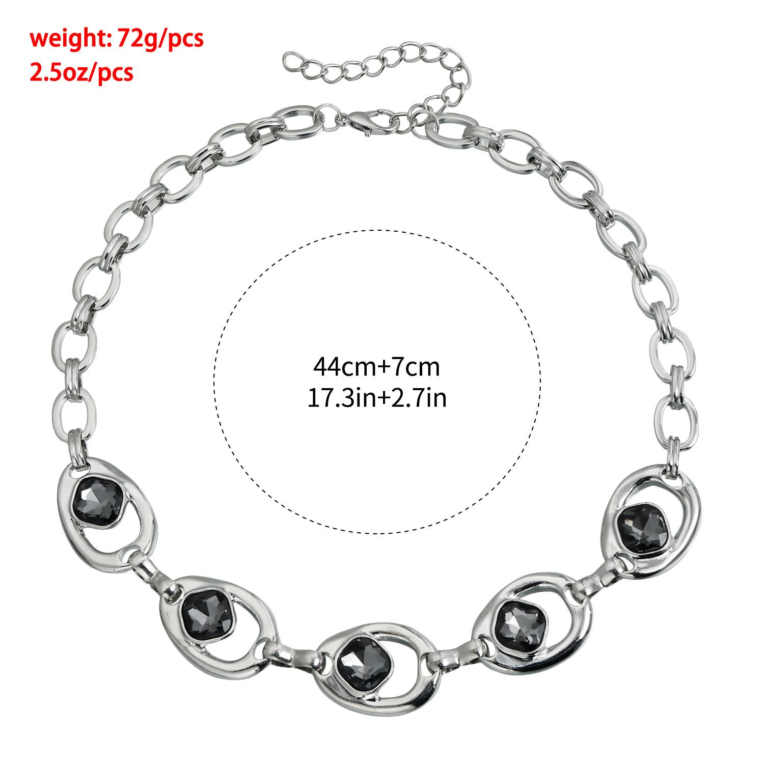 Statement Y Drop Lariat Necklaces for Women Chunky Silver Heavy Metal Chain Black Crystal Rhinestone Pendant Punk Goth Party Dress Everyday Streetwear Trendy Jewelry Gifts