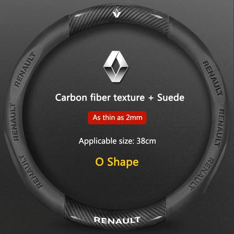 38cm Car Anti Slip Carbon Fiber Leather Steering Wheel Cover For Renault RS Captur Kadjar Scenic Koleos Duster Megane Logan Acce
