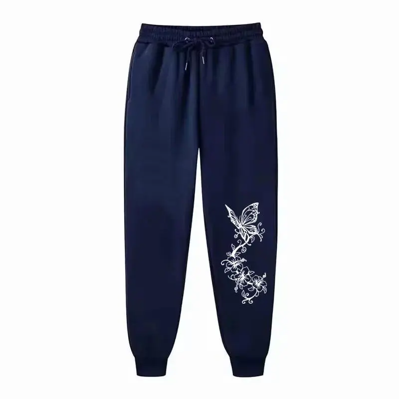 Two Piece Butterfly Printed Pants Women Simple Loose Outdoor Sports Fitness Jogging Casual Pants Fleece Fashion Sweatpants