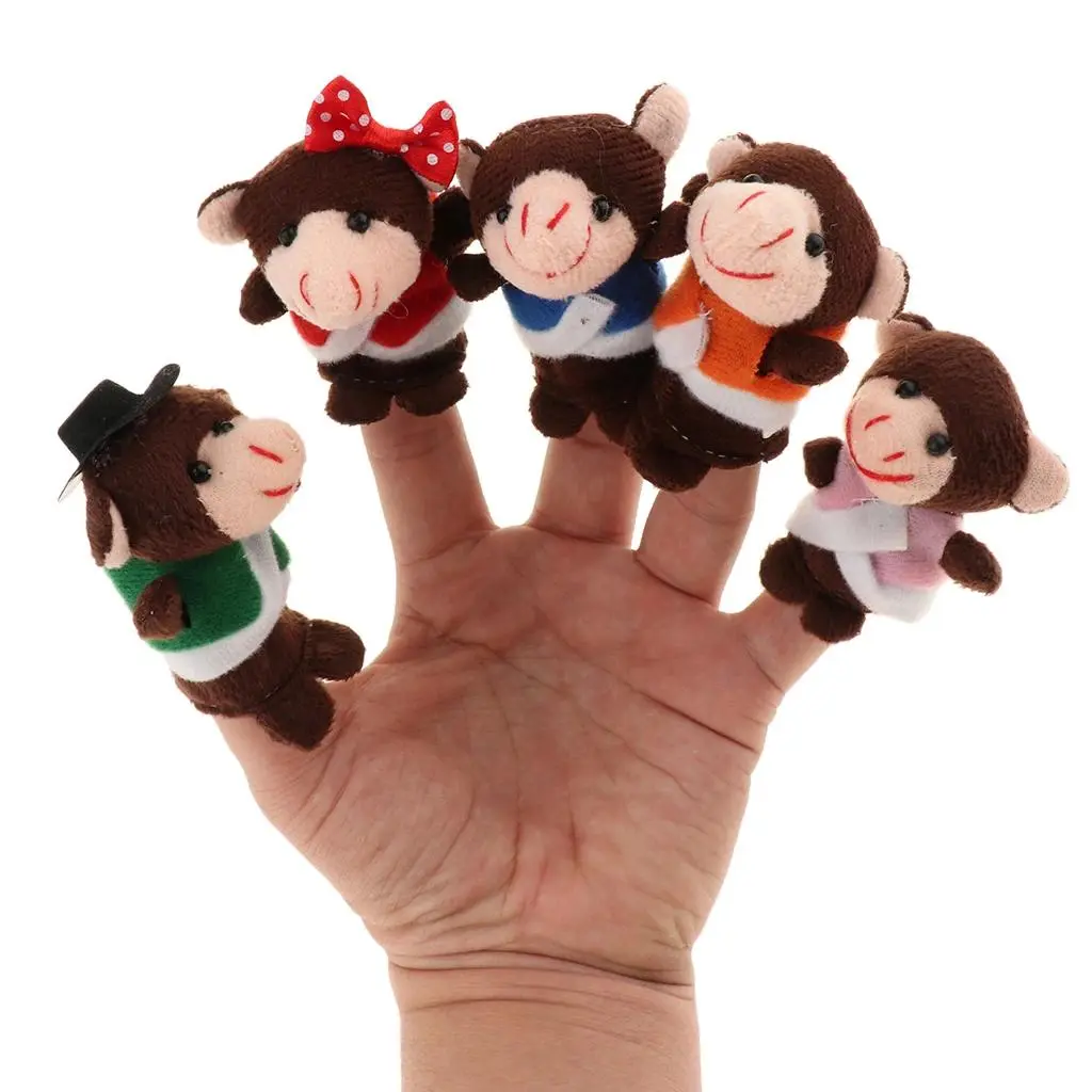 Finger Puppets Set, Five Little Monkeys Jumping on the Bed with Mommy Monkey and Doctor Monkey Plush Toys Finger Animal Toy