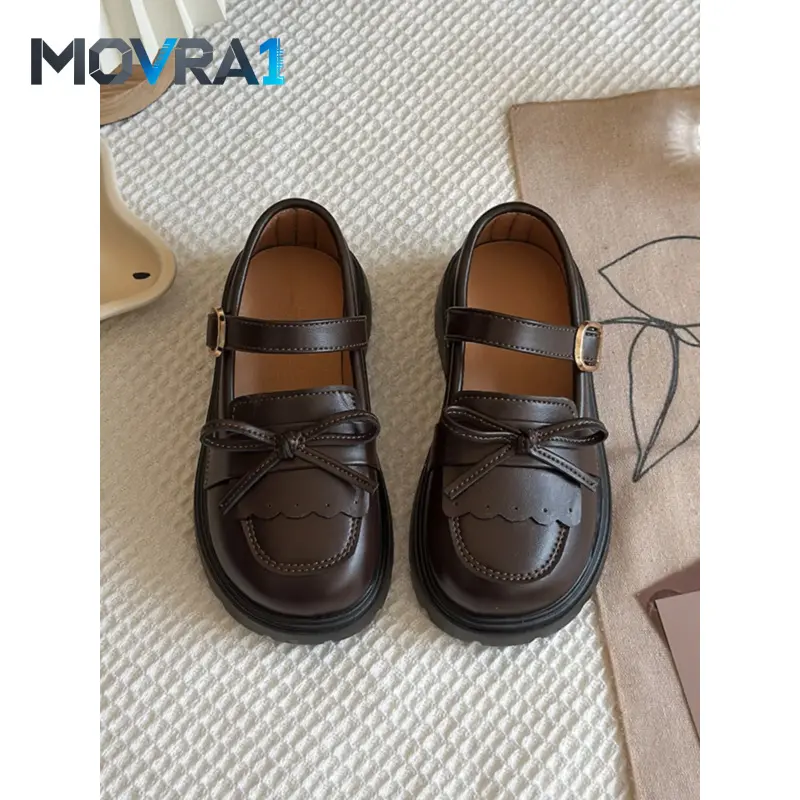 MOVRA1 4 Pairs Bow Mary Flat Shoes, Vintage School Style, Adjustable, Thick Sole, Rubber, Comfortable, Perfect Daily Wear