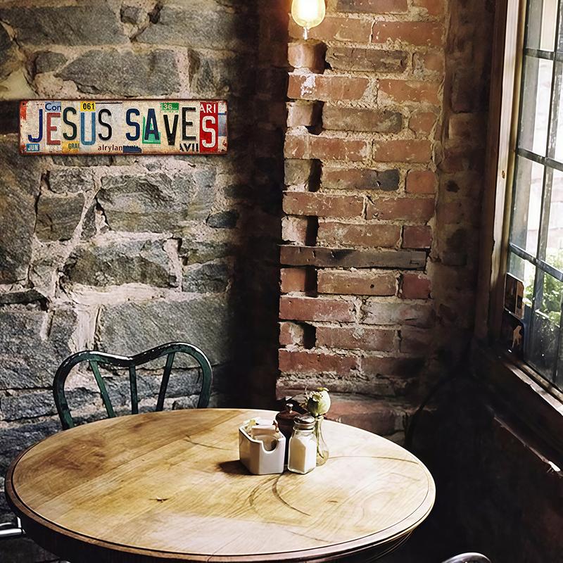 Vintage Jesus Saves Wall Decor Street Signs Metal Tin Signs for Home Living Room Man Cave Bedroom Bar Garage Cafe Pub Office Store Club Gift 4*16 INCH Rust-Resistant Aluminum Plaque