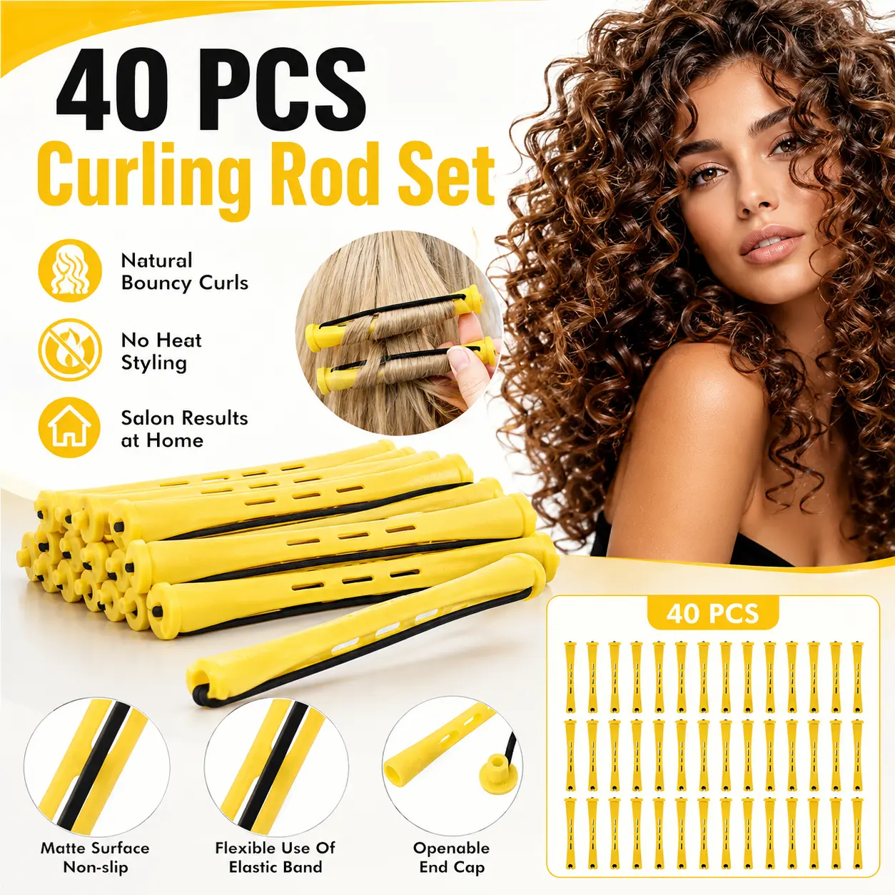 40-Piece Premium Curling Iron Set with Cold Wave Hair Rollers - Haircare Tool for Natural Hair Elastic Curls - Professional Home Styling for Salon-Grade Looks, Curling Hair Rollers