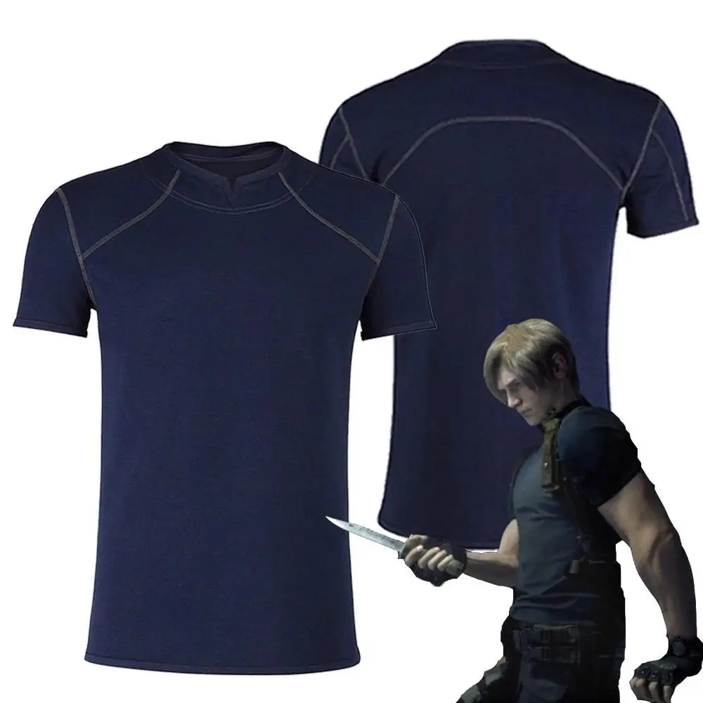 Male Leon Cos Scott Kennedy Cosplay T-shirt Costume Game Resident Clothes Biohazard Outfits Halloween Carnival Party Role Suit