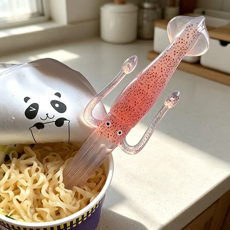 Squid-themed creative fork, funny octopus-inspired Japanese cuisine utensils, ramen fork, heat-resistant, interesting octopus design, perfect for salads, desserts, and seafood, unique gift ideas |   interesting kitchen supplies |   durable tableware