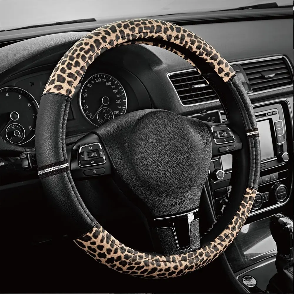 Car Steering Wheel Cover, Fashion Leopard Print Anti-Slip, 14.96 Inch PU Material, Suitable for Most Car Models, Durable and Stylish