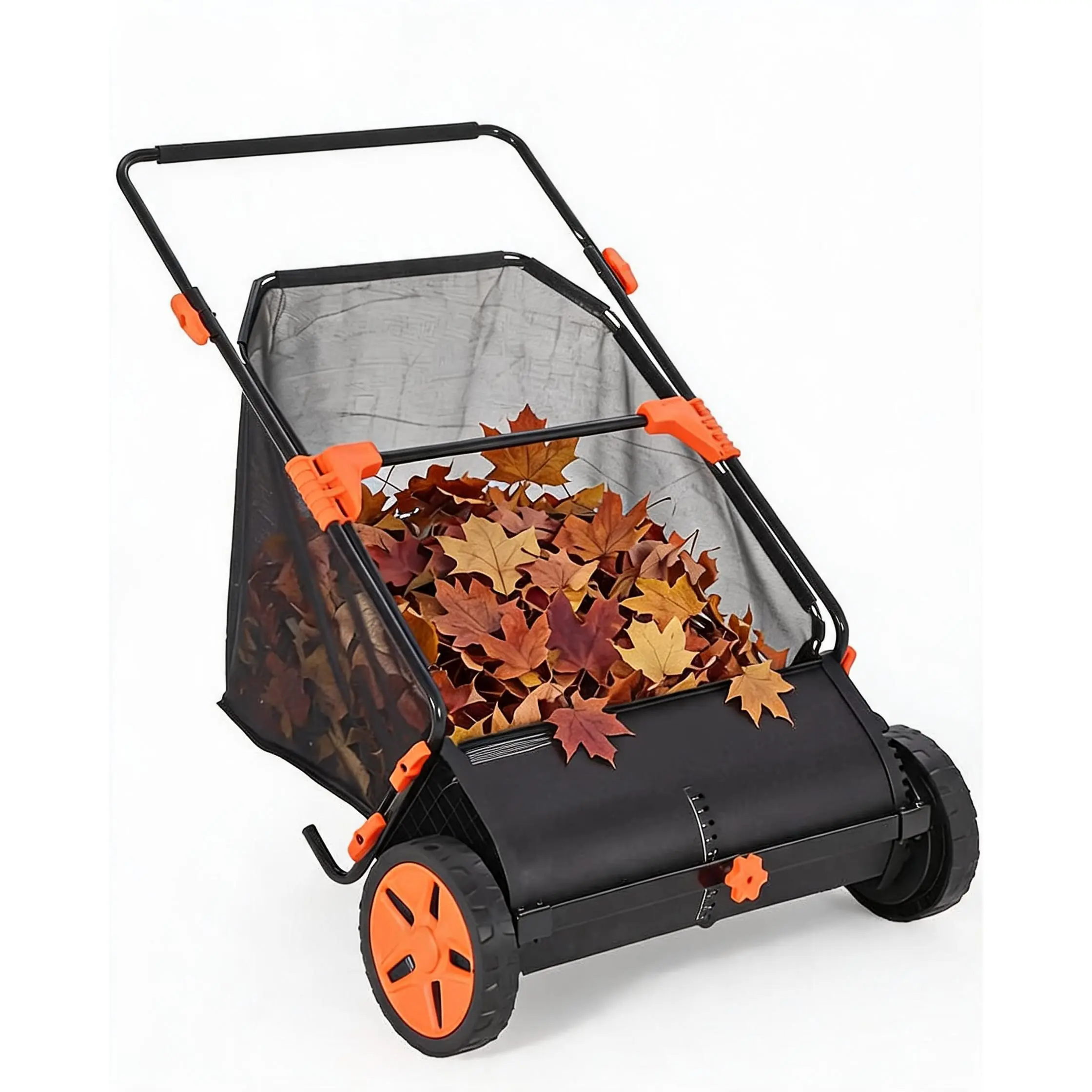 Heavy-Duty Push Lawn Sweeper - 26-Inch Manual Yard Debris Collector - 7 Cu. Ft. Capacity - 10-Position Height Adjustment - Wheel-Driven for Driveways, Sidewalks, Patios, Gardens