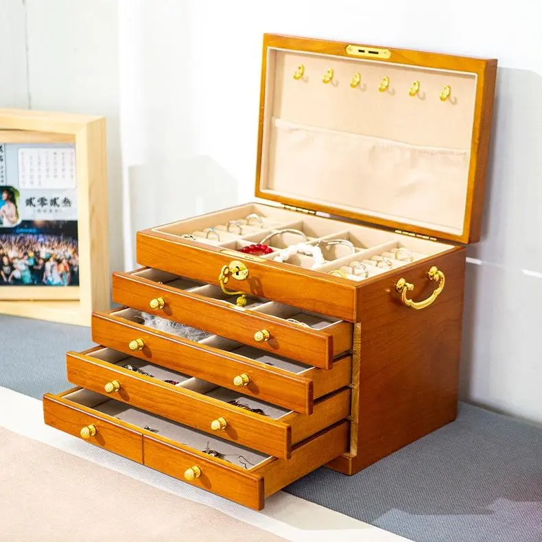 AIRLUSIMON Vintage Aesthetic Solid Wooden Jewelry Box Organizer with Flip Top Lid - Home Organizer for Rings, Necklaces, Earrings, Bracelets - Home Supplies Gift Idea Packaging Box