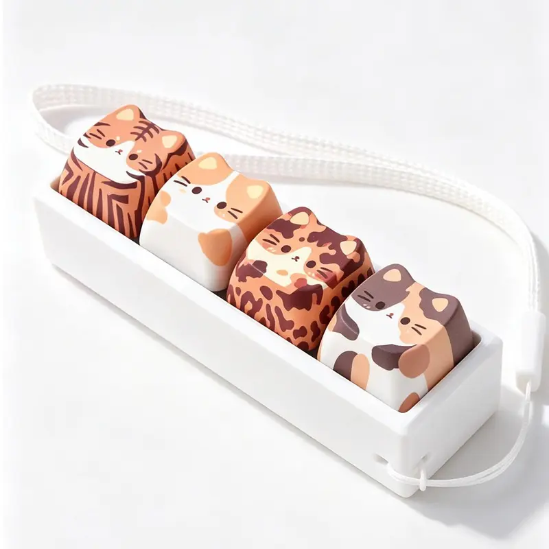 Cat & Dog Keycap Fidget Toy Bag Charm, ASMR Clicky Stress Relief Pendant with Lanyard, Kawaii Backpack Decor, Christmas & Thanksgiving Novelty Gift for Teens & Adults