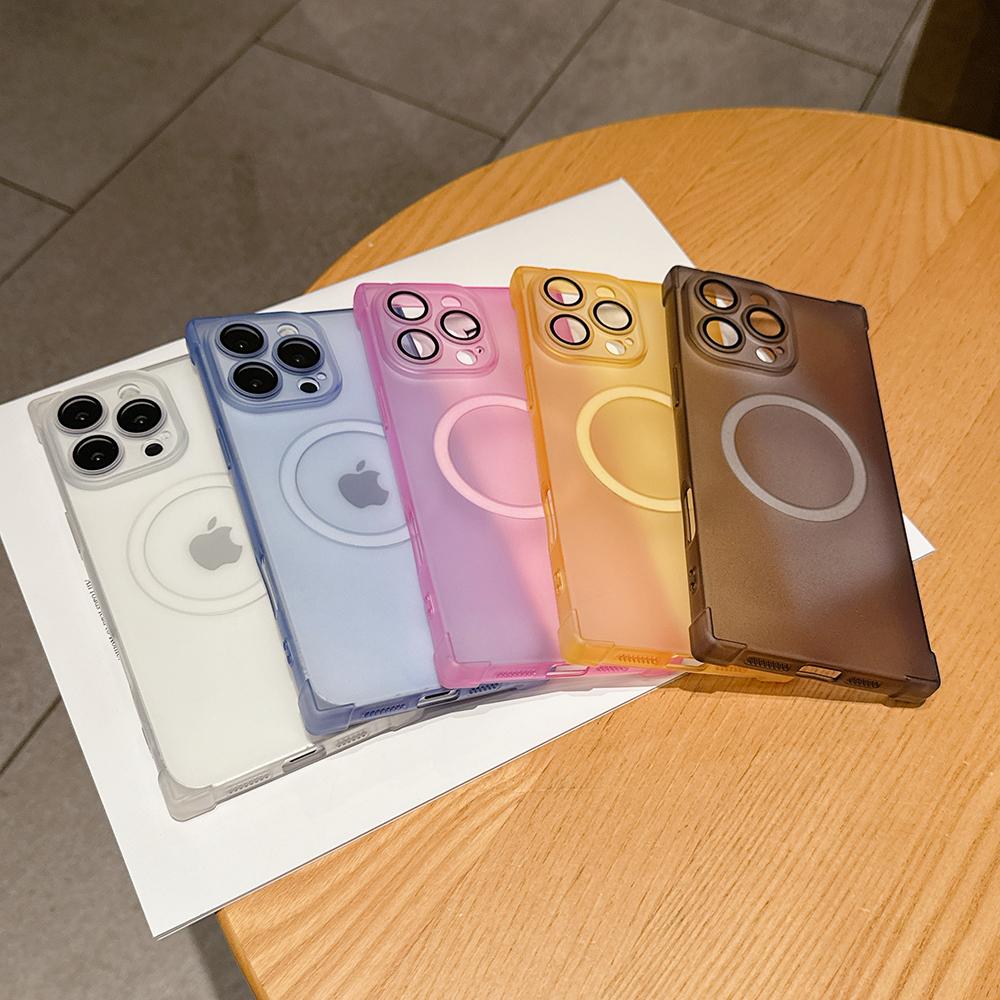 Rectangle Shape Wireless Charge Magnetic Shockproof Protective Case for iPhone 13 14 15 16 17 Pro Max For MagSafe Clear Cover