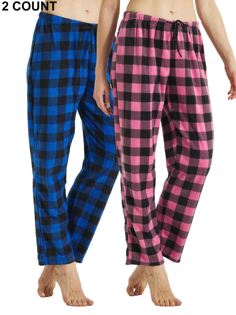 Women's Christmas Theme Plaid Print Drawstring Waist Soft Pajama Pants, Sleepwear Loungewear, Casual Comfy Fuzzy Sleep Bottoms for Winter, Lady's Sleepwear for Indoor Wear