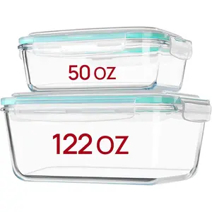 122oz+50oz Large Glass Food Storage Containers with Airtight Lids, Big Glass Containers for Roasting Chicken, Baking Casseroles, Food Storage, Meal Prep, Fruits, Thanksgiving Meals, BPA-Free